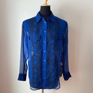 Equipment Cobalt Blue Snakeskin Print Silk Blouse